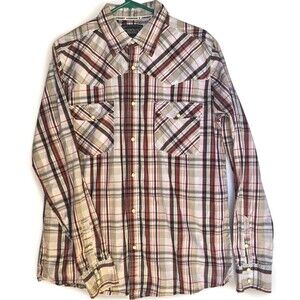 Cowboy Hardware Shirt Men Large Plaid Pearl Snap  Western VTG Cowboy Embroidered